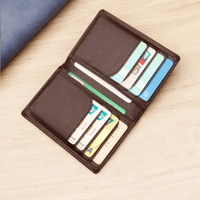Men's Customized Genuine Leather Wallet Litchi Grain Top Layer Cow Leather Rfid Protection Amazon Card Holder