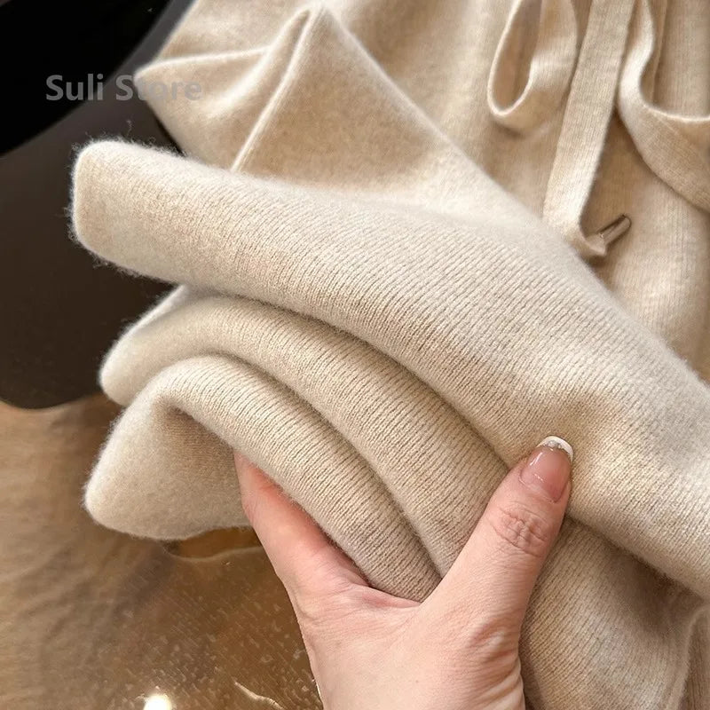 Autumn and Winter Temperament Wool High Waist Loose Wide Leg Pants Women's Cloud Casual Soft Waxy Wool Straight Trousers